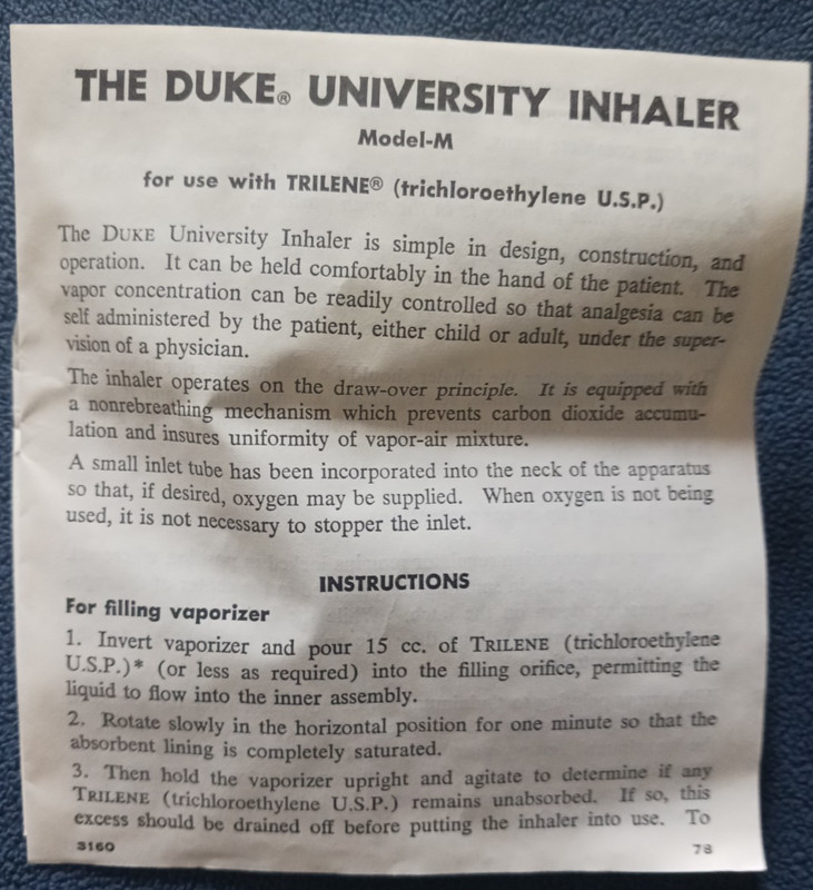 DUKE Univeristy INHALER (Model-M) - Ayerst Laboratories - Very Good Condition gallery