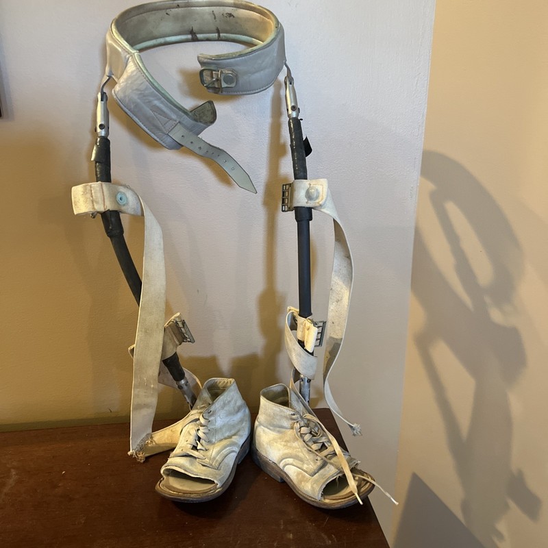 Vintage Childs Leg Braces Aluminum Metal Leather