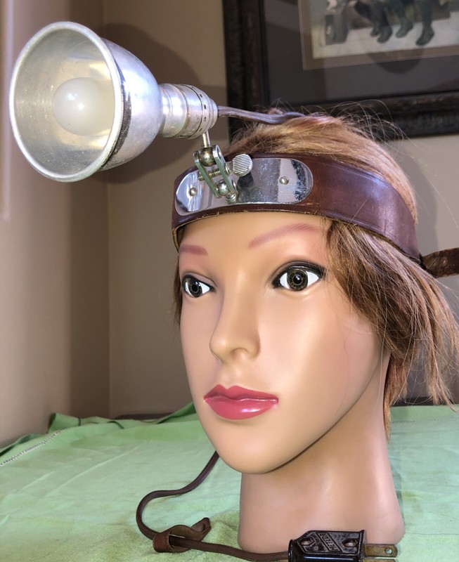 Antique Doctor’s Medical Head Lamp Flashlight Leather Headband Quack Medicine gallery