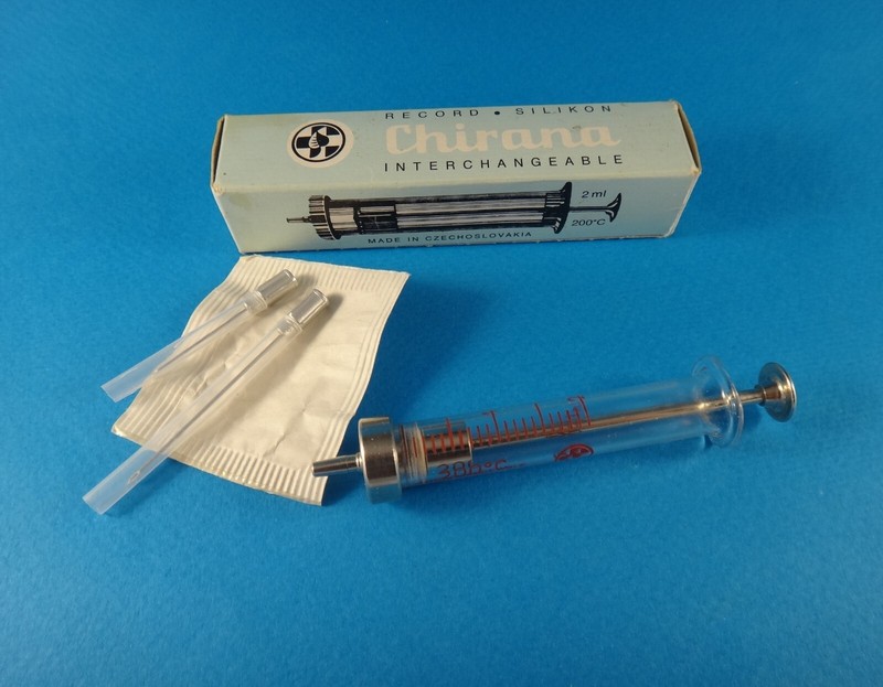 Vintage Glass Syringe Luer 2ml Interchangeable Chirana Czechoslovakia in Box