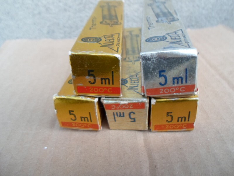 Vintage 1970's LOT of 5 GermanThermo Glass Syringe Injecta Original Record 5ml gallery