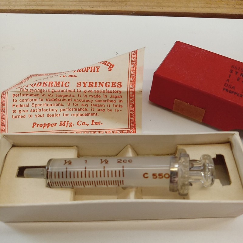 Vintage Glass Syringe Luer 2cc Original Package Propper Trophy 1960's READ gallery