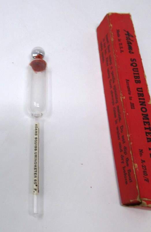 Vintage Adams Squibb Urinometer 60 Degree Fahrenheit Tested in Water With Box