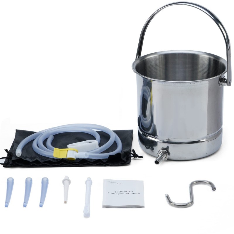 TEMONTIAN Coffee Enema Bucket Kit, Kit for Colon Cleansing Silver