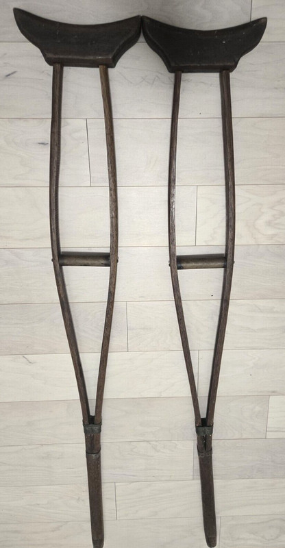 Antique 50″ Split Wood Wooden Crutches Movie Prop Medical Décor