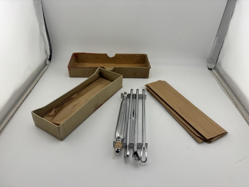 Antique Uterine curettes and evacuator Set Chrome Instruments w/ Case Medical gallery