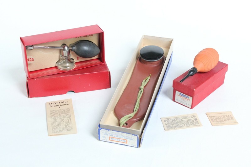 antique medical syringe atomizer throat ice bag | antique vtg medical devices