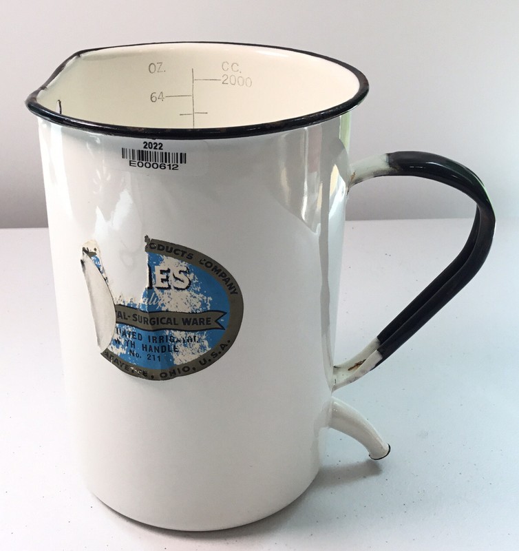 E612~ Vintage Jones Specialized Hospital Surgical Ware Irrigator White Metal