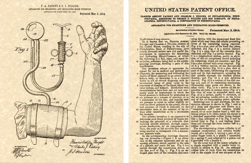 1914 BLOOD PRESSURE CUFF US PATENT Art Print READY TO FRAME!! Doctor Nurse ER