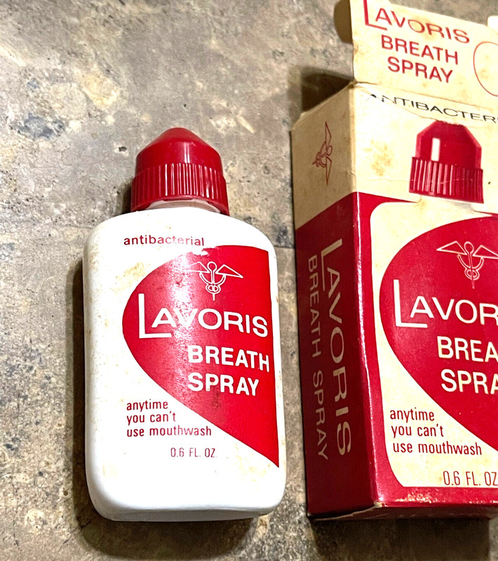 RARE RETRO VINTAGE NEW LAVORIS BREATH SPRAY IN ORIGINAL BOX MOUTHWASH 0.6 FL. OZ