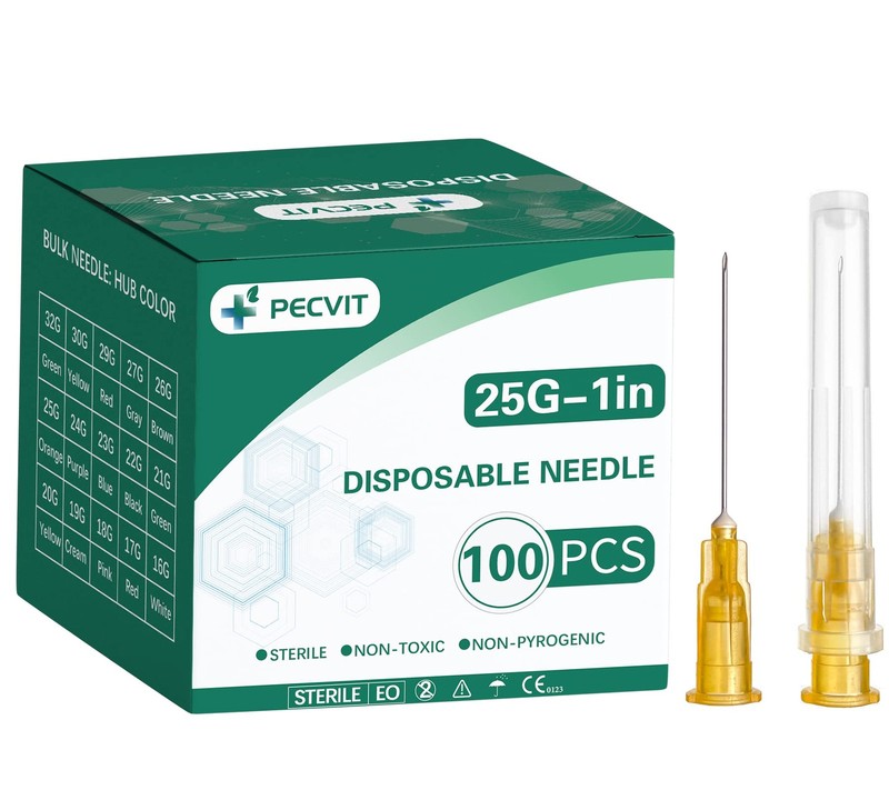 100Pack 25Ga 1 inch Needles(25mm) Luer Lock Lab Dispensing 25G 1