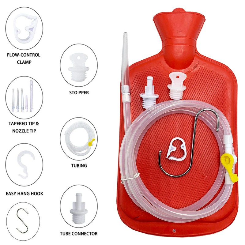 GNEGKLEAN Coffee Enema Bag Kit - 5.0ft Silicone Hose 2L 6 Piece Set, Red gallery
