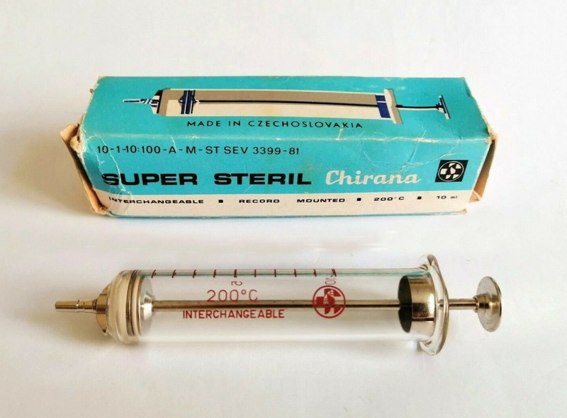 Vintage Medical Glass Syringe 10 ml Chirana Czechoslovakia