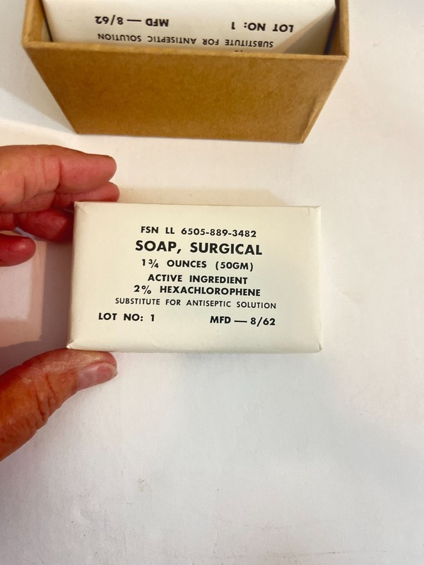 Vintage U.S. Military Surgical Soap August 1962 LOT 1 5/6 bars Not for use gallery