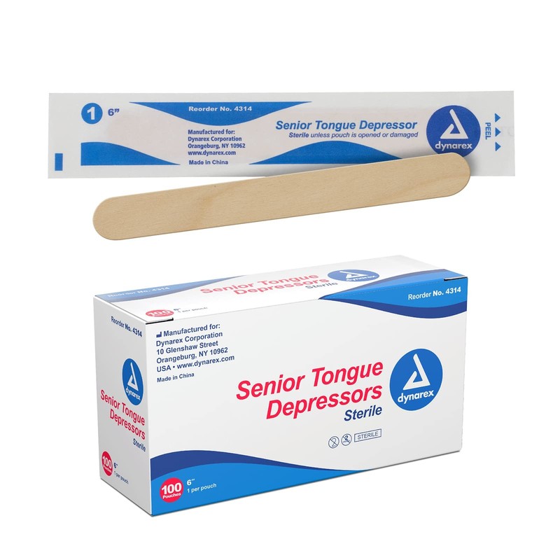 Dynarex Tongue Depressors 6 Senior-Sized Length Wood Down Patches 1 Box of 100