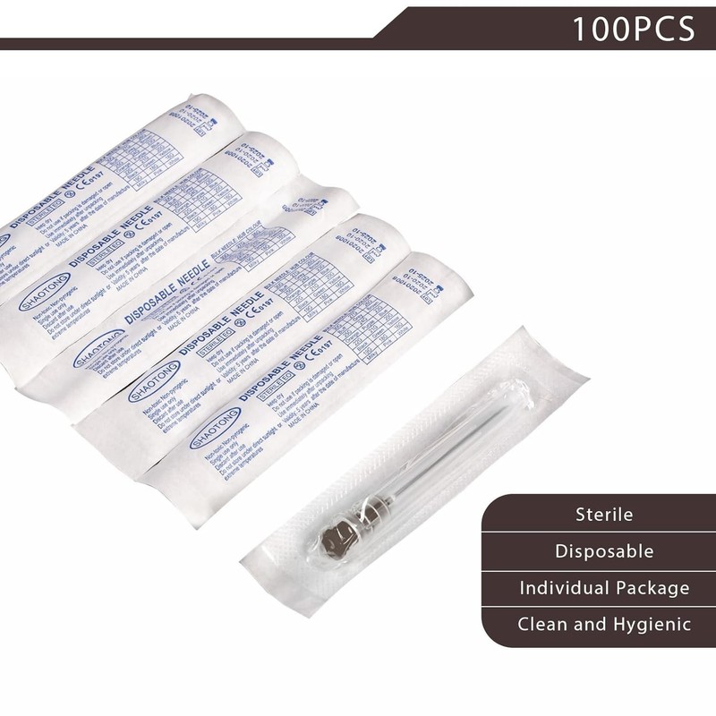100 Pack 22 Ga 1 inch Disposable Needles with Caps for 22G gallery