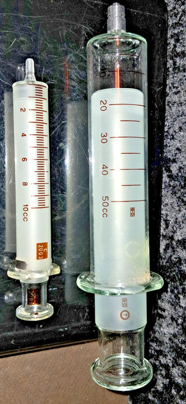 Vintage Becton-Dickinson 50cc & 10cc Glass Syringes Pre-Owned