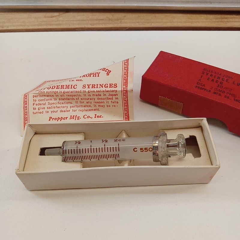 Vintage Glass Syringe Luer 2cc Original Package Propper Trophy 1960's READ gallery