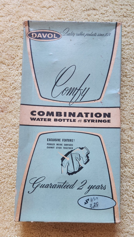 Vintage Davol Comfy Combination Red Rubber Water Bottle & Syringe-in Box