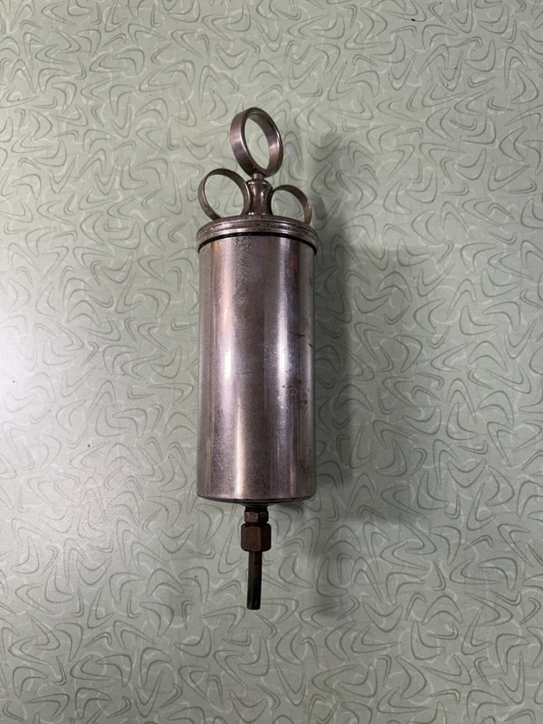 Vintage Brass Plated Veterinary or Medical Syringe 3 Ring-approx 250 ml gallery