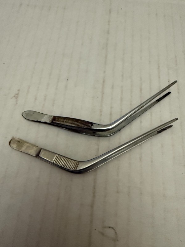 2 Vintage Angled Nasal Dressing Forceps ENT Doctor
