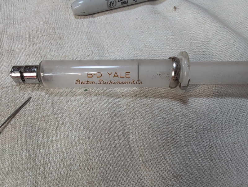 Glass Hypodermic Needle by Becton and Dickerson – B-D & Yale 5cc – 2 Attachments