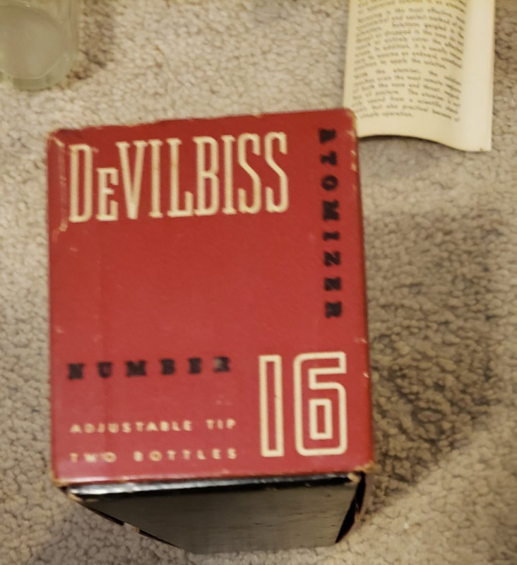 VINTAGE DEVILBISS NO. 16 GLASS ATOMIZER W/ 2 TIPS BOX DIRECTIONS BULB gallery