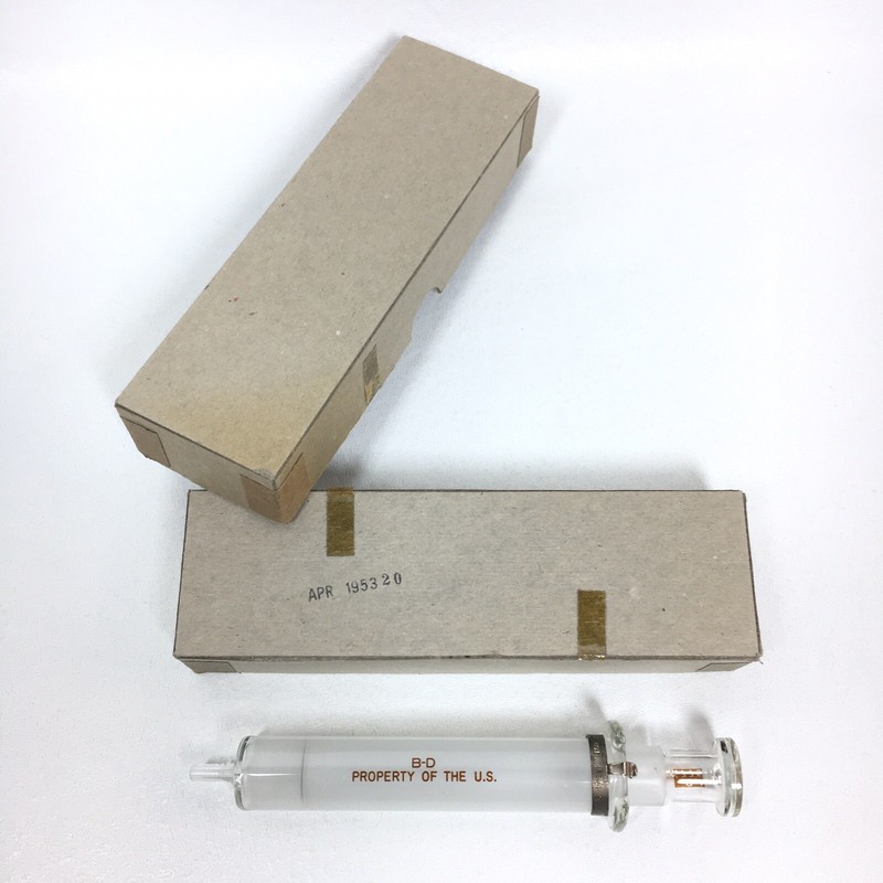 B-D Luer 10cc Glass Syringe PROPERTY of US • Q5775 Vintage 1953 Becton Dickinson gallery