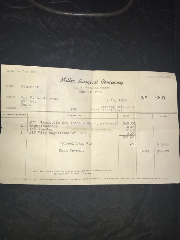 Antique Miller Portable Diagnostic Set w/Manual & Original Receipt Ca. 1945 gallery