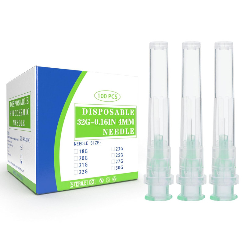 100 Pack 32 Gauge 0.16 Inch Needle 4Mm with Cap, 32 Ga Disposable Needles for In gallery