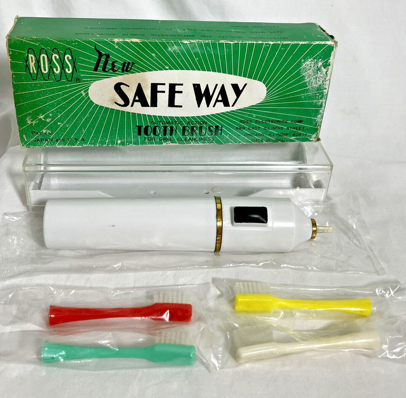 Vintage Ross Electronics Safe Way Automatic Action Tooth Brush New In BOX JAPAN