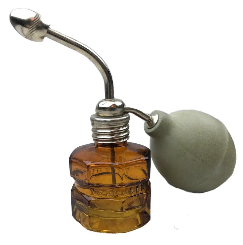 Vtg Rexall Drugstore Defender Throat & Nasal Amber Glass Bottle Atomizer Empty