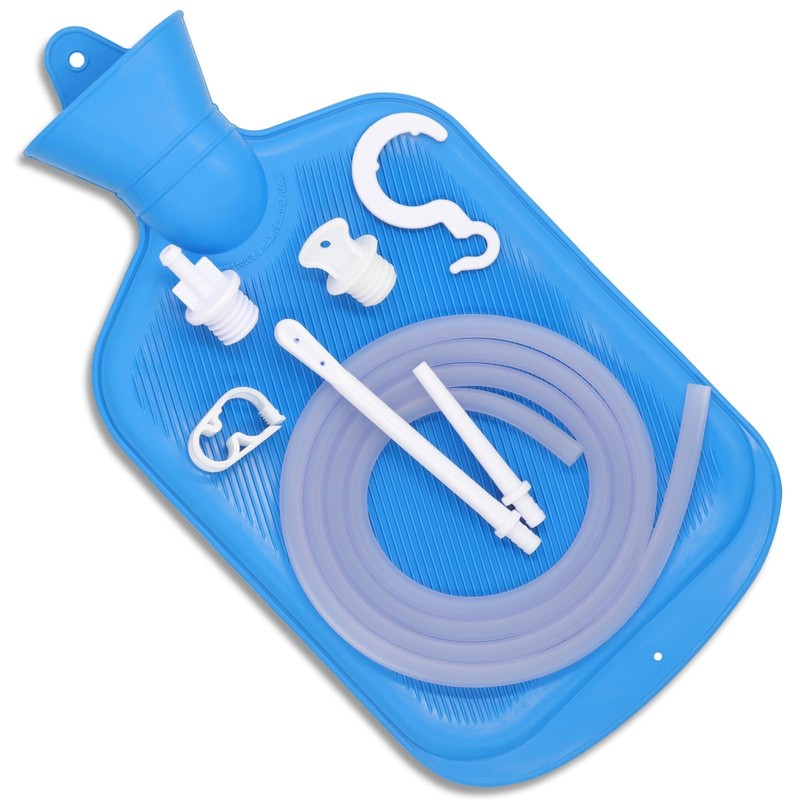 Enema Bag Kit with 5ft Hose Coffee Enemas at Home Water Shower 2 L, Blue