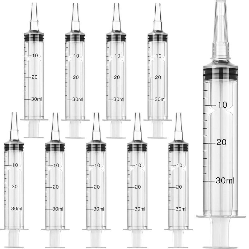 10 Pack Plastic Syringe Liquid Measuring Syringes Without Needle for 30 ML