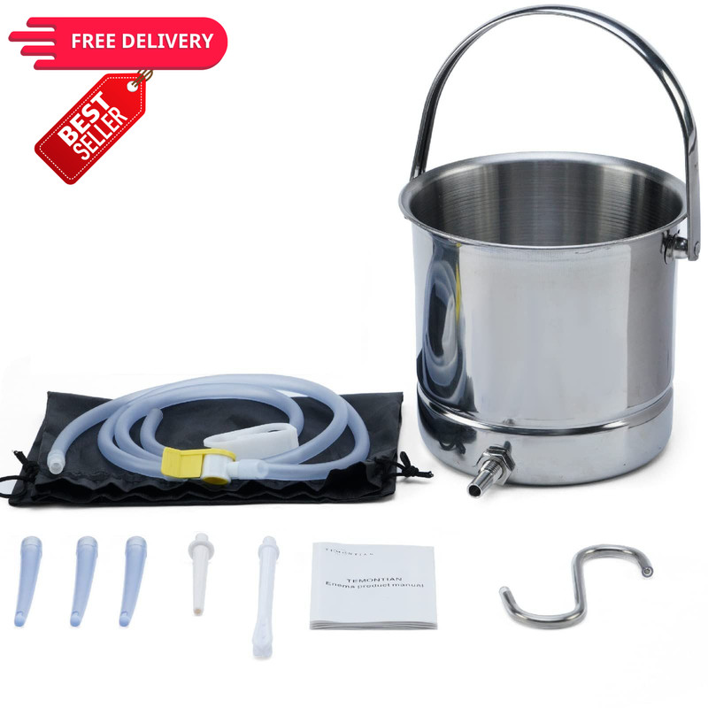 TEMONTIAN Coffee Enema Bucket Kit, Kit for Colon Cleansing Silver