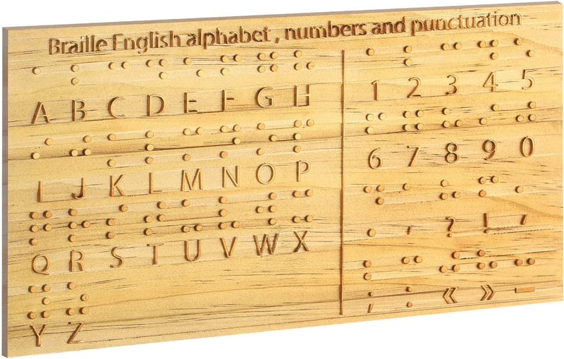 Braille Alphabet Board 8.7 X 6.3 Inches Wood Braille Fingerboard Carved Dots Bra