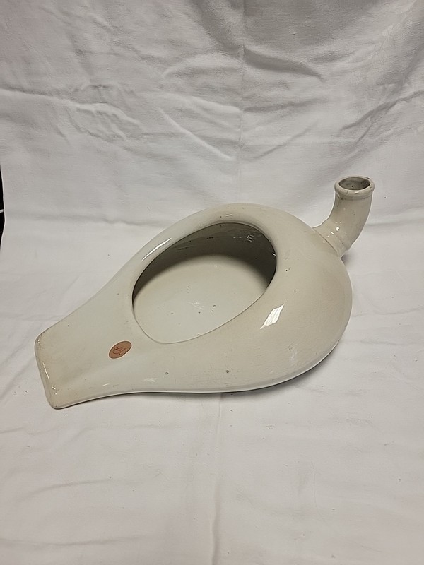 Antique IRONSTONE Bedpan with Urinal Spout - Hallmark British Royal Coat of Arms gallery
