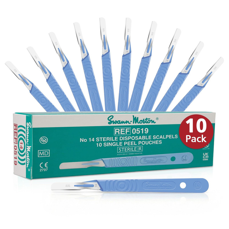 Swann Morton #14 Disposable Surgical Scalpel with Blade 10 Count (Pack of 1)