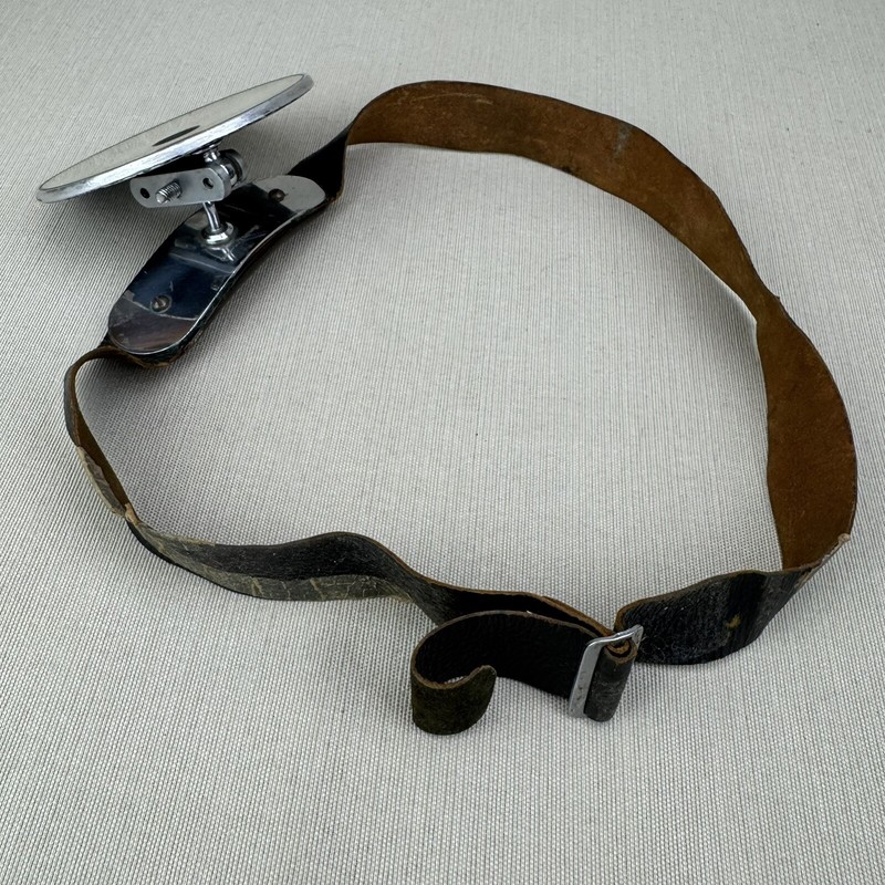 ENT Doctor’s Head Mirror/Reflector w Leather Headband Vintage Penn USA Chrome gallery