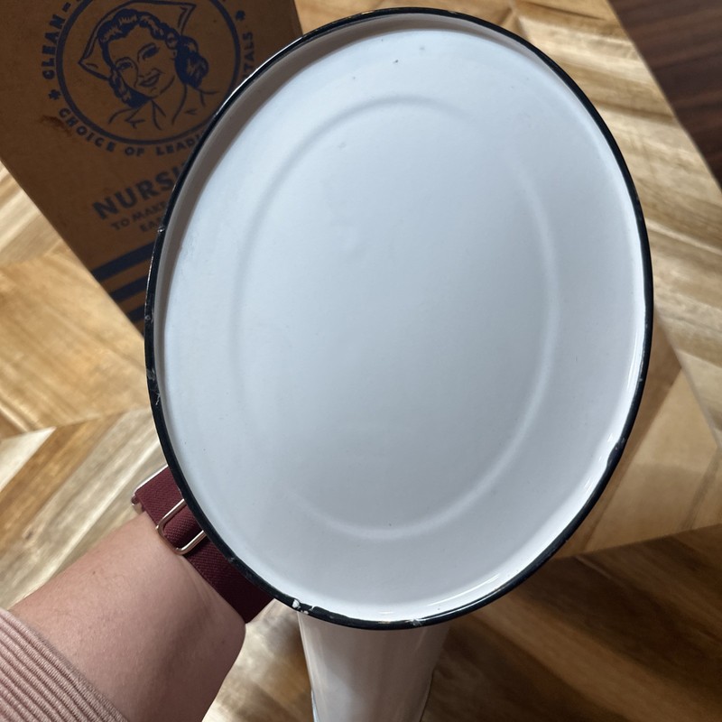 Vintage Female Enamel Urinal White NOS with Columbian Sticker Partially attached gallery