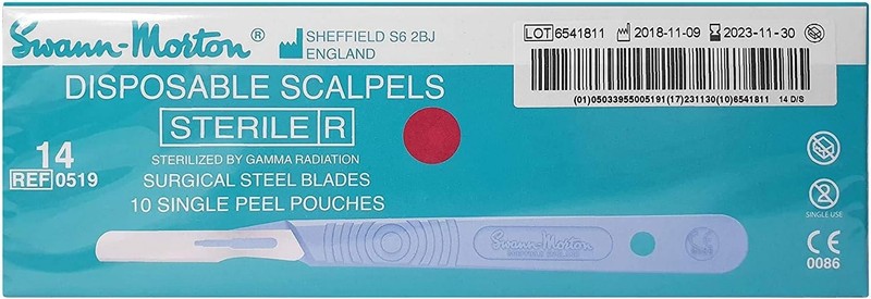 Swann Morton #14 Disposable Surgical Scalpel with Blade - Sterile Dermaplane...