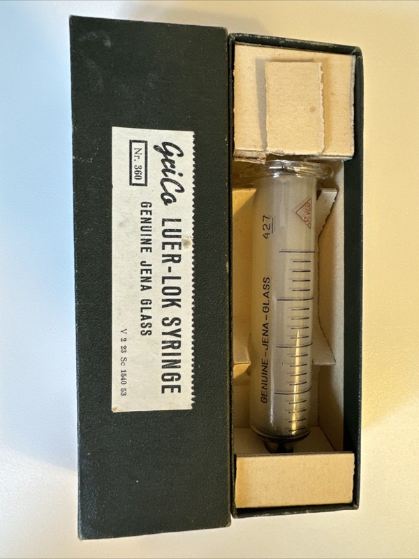 Vintage GriCo Brand, Frosted Glass Hypodermic 20cc Syringe