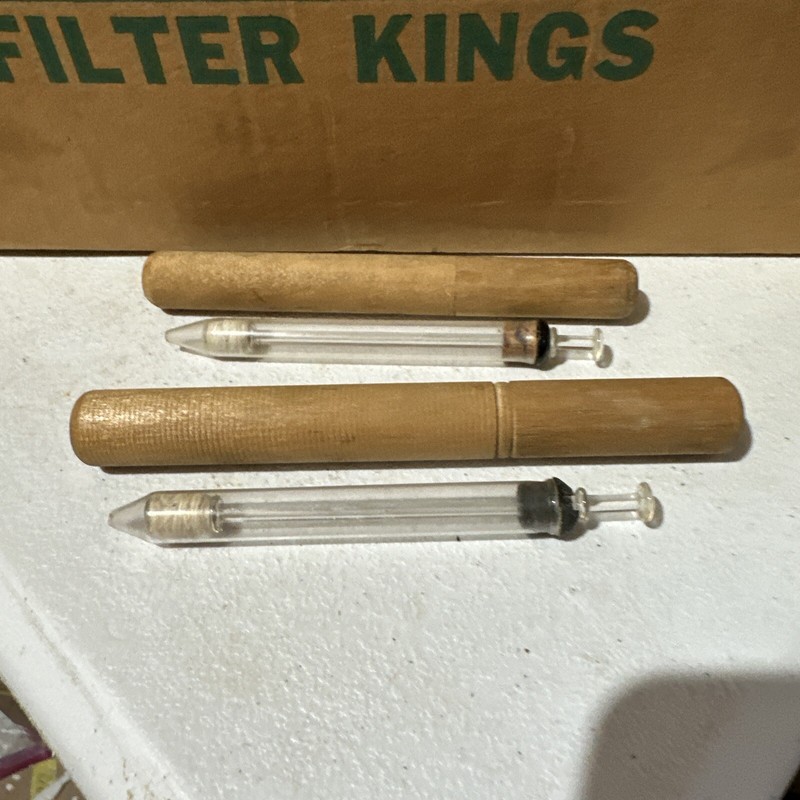 Vintage (2) Glass Syringes With Wood Case