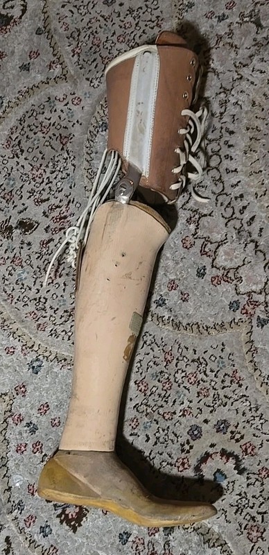 Vintage Below Knee Prosthetic Leg Wood & Leather Medical Antique Artificial Limb gallery