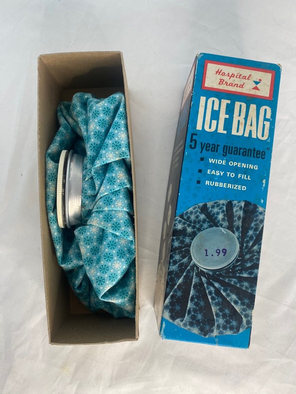 Vintage Mid-Century 1950s Hospital Brand Ice Bag or Cap Ice Pack 9” New Box Prop