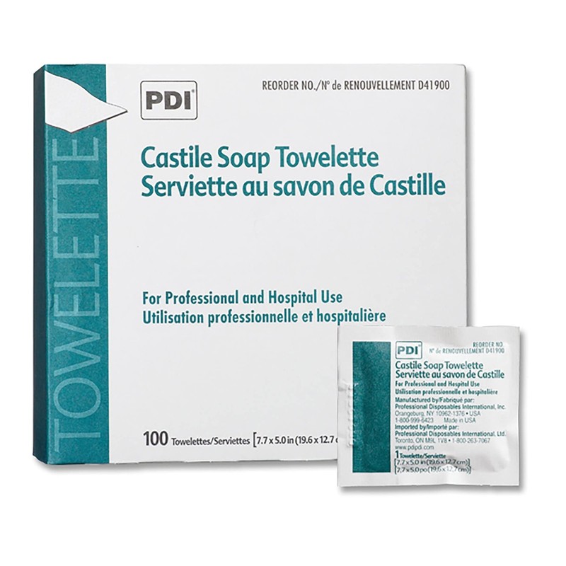 PDI Castile Soap Towelette, 1 Box of 100 Individually 100 Count (Pack 1)