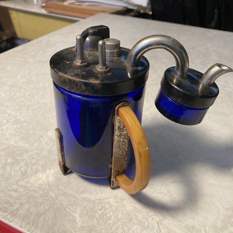 F.C. Hunt Cobalt Blue Glass Miners Steam Vaporizer Antique w/ 2 cups