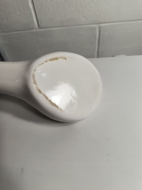 Vintage Enamelware Bedpan White Urinal Bed Pan Black Trim Patina Primitive gallery
