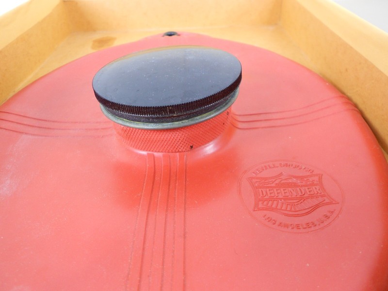 Vintage Defender Red Molded Ice Cap bag – original box – Rexall United Drug Co
