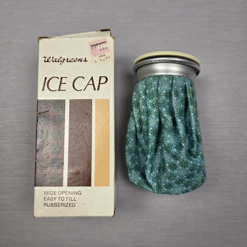 Vtg Walgreens Ice Cap Ice Bag Snowflake Flower Retro Green First Aid USA w/ BOX